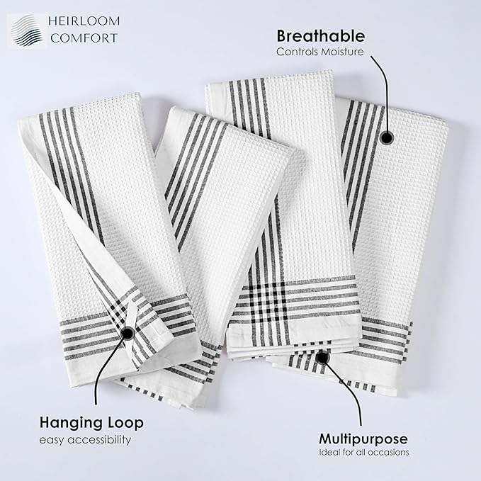 Black and White Kitchen Towels 12 Pack, 16x26 Inch, 100% Cotton Waffle Weave, Super Absorbent, Quick Dry, Reusable Dish Towels for Cleaning, Drying, Cooking, Washing