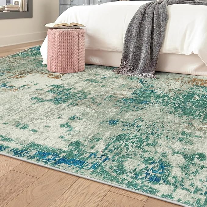 Lahome Modern Abstract Area Rug 5x7 Rugs for Living Room, Washable Accent Bedroom Rug Non-Slip Non Skid, Indoor Floor Contemporary Carpet for Kitchen Bathroom Laundry,Green/Grey