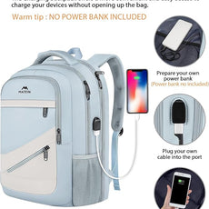 MATEIN 30 L Large Laptop Backpack, Stylish Lightweight Nursing Teacher Work Backpack with USB Charging Port, College Travel Comupter Bag Soft and Comfortable for Daily, Blue Beige
