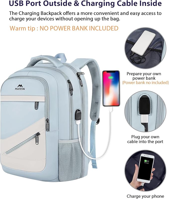 MATEIN 30 L Large Laptop Backpack, Stylish Lightweight Nursing Teacher Work Backpack with USB Charging Port, College Travel Comupter Bag Soft and Comfortable for Daily, Blue Beige
