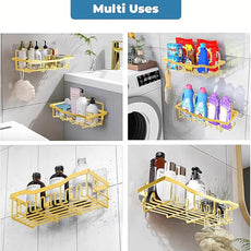 Fab Glass and Mirror 5-Pack Shower Caddy, Gold - Shower Organizer & Shelves for Efficient Storage, Bathroom Caddy for Wall Organizer, Durable Showers Wall Caddy