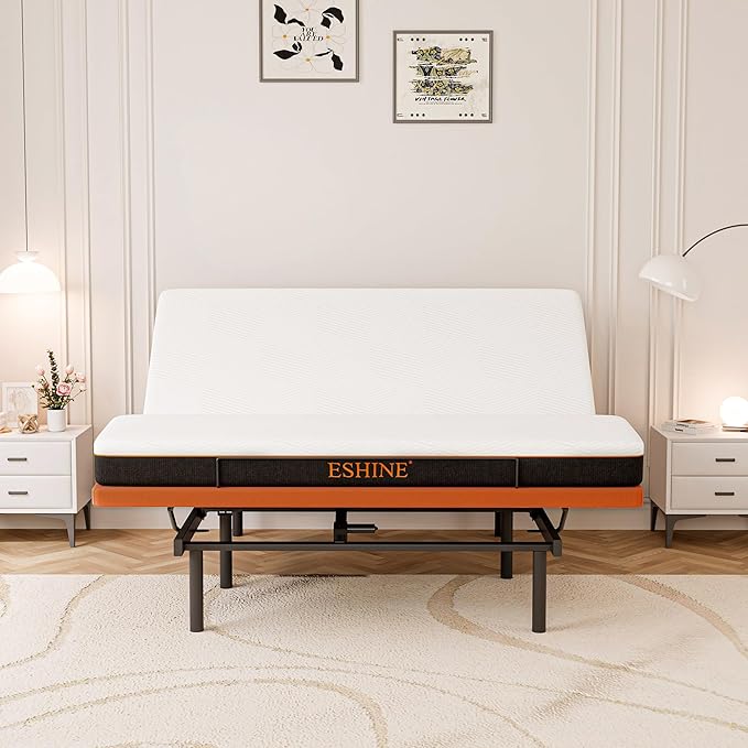 ESHINE King Adjustable Bed with Mattress + 8 Inch Gel Memory Foam Mattress(Medium-Firm), Bluetooth APP Control, Wireless Remote, Zero Gravity, Anti Snore, Head and Foot Incline, 2000 Series