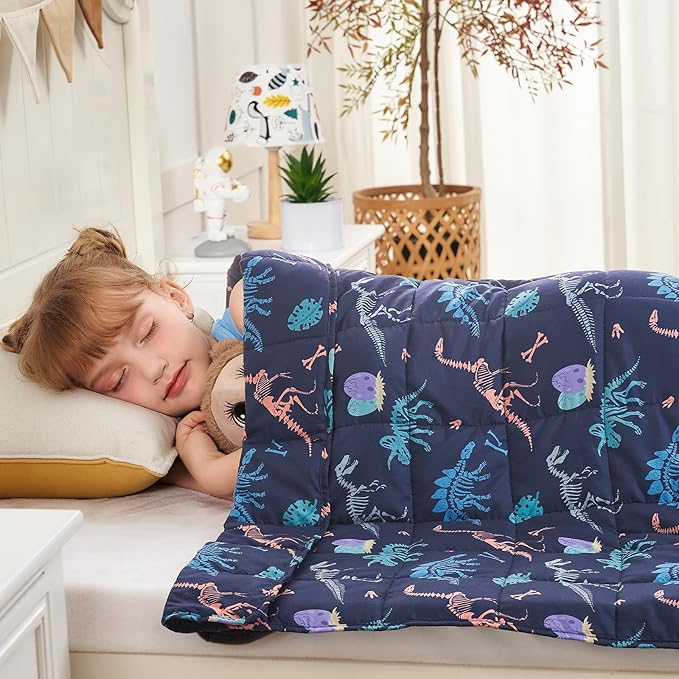 yescool Dinosaur Weighted Blanket 10 Pounds Cooling Weighted Lap Blanket, Navy Heavy Blankets for Sleeping, Weighted Throw Blankets Gift for 80-110lbs, 40" x60
