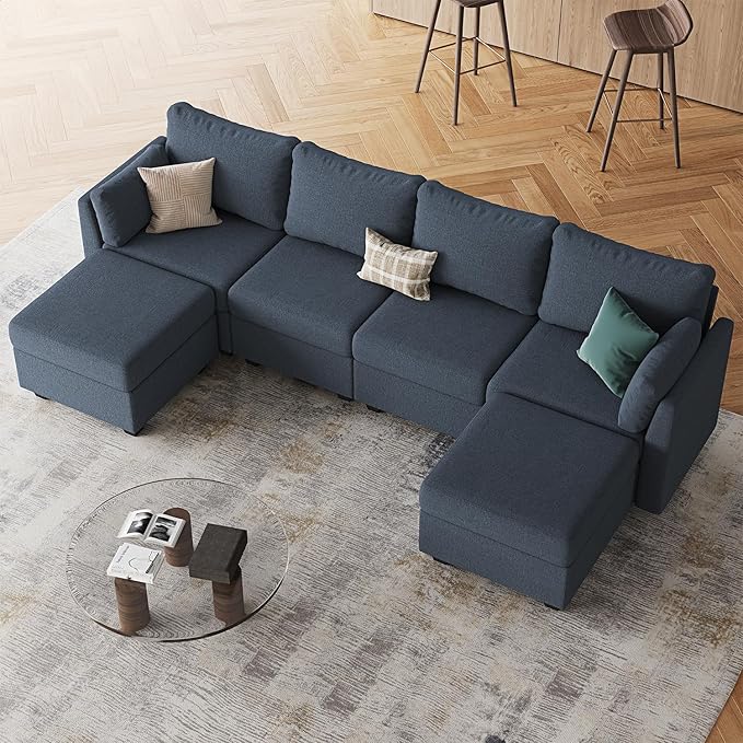 114.17" Modular Sectional Sofa, 6 Seat Modular Couch with Storage, Memory Foam, Convertible Sectional Couches for Living Room, U Shaped Comfy Modular Sofa with Chaise, Blue Grey