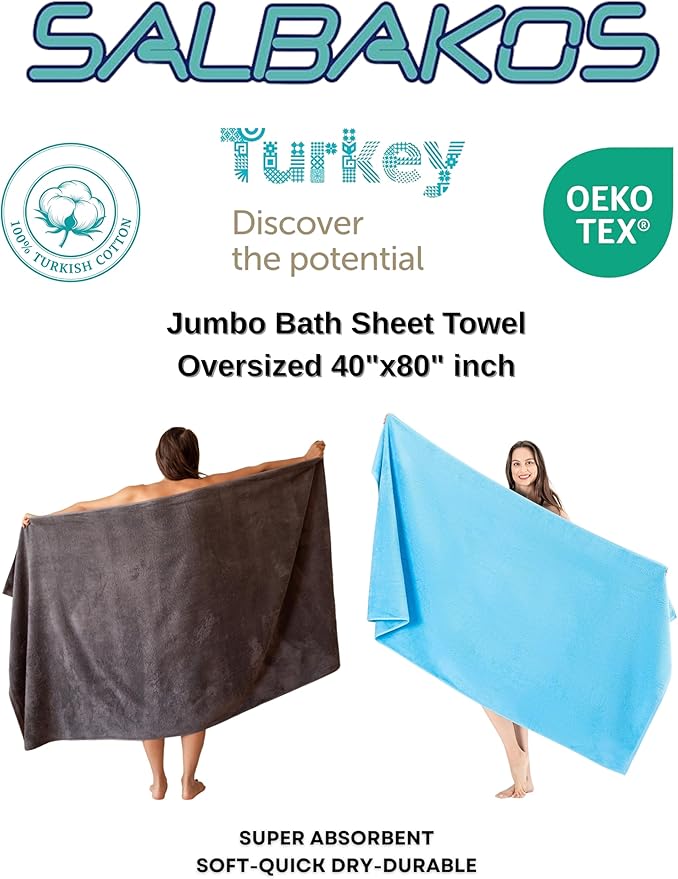 SALBAKOS 100% Turkish Cotton Jumbo Bath Sheet Towel Oversized 40x80 inch | Premium Hotel & Spa Quality, Soft, Absorbent, XL Bath Towels | Made in Turkey (Pack of 1, Rose, Jumbo Bath Sheet)
