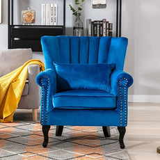 Accent Chairs Set of 2 with Arm Comfy Living Room Chair Mid-Century Modern Wingback Side Chair Velvet Single Sofa Couch for Bedroom Guest Room, Blue