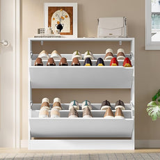 Shoe Cabinet with 2 Flip Drawers, Slim Narrow Shoe Storage Cabinet, Freestanding Shoe Organizer with Adjustable & Removable Shelves, Top Display Shelf for Entryway, Hallway, Foyer, Closet