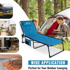 VILLEY Oversized Padded Chaise Lounge with Cushion, Foldable Camping Cot, Patio Reclining Lounge Chairs, Folding Sleeping Bed for Outdoor, Indoor, Backyard, Garden, Camping, Relaxing, Beach Tanning