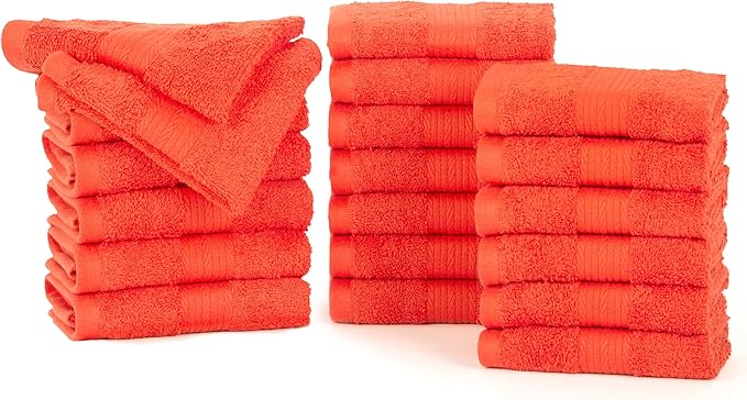 Ample Decor Wash Cloths Pack of 20, Oeko Tex Certified 600 GSM 100% Cotton Soft Absorbent, Premium Quality Durable Machine Washable, Ideal for Bathroom, Pool, Hotel, Spa – Orange