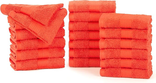 Ample Decor Wash Cloths Pack of 20, Oeko Tex Certified 600 GSM 100% Cotton Soft Absorbent, Premium Quality Durable Machine Washable, Ideal for Bathroom, Pool, Hotel, Spa – Orange