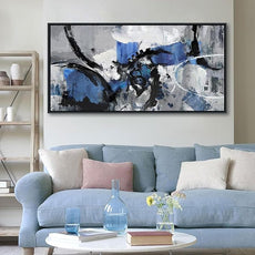 Blue Abstract Canvas Wall Art: Large Wall Art Paintings for Living Room, Modern, Framed Artwork in Blue and Black -Bedroom, and Office Decorations for Work - Gray Pictures for bedroom Wall Decor