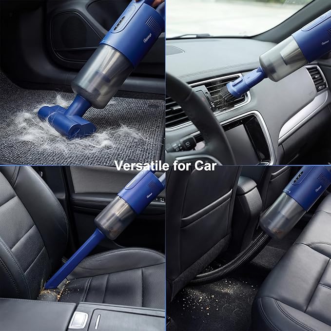 Handheld Vacuum Cordless, 5-in-1 Car Vacuum Portable Cordless 30 Mins Rapid Rechargeable Hand Vacuum Brushless Motor 19000Pa Strong Suction, Dust Busters for Car Home with 4 Nozzles, Blue