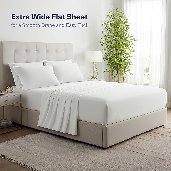 Kickoff Viscose Bamboo Sheets Queen Size 4-pc 100% Organic Bamboo Viscose Bed Cooling Sheets Queen Size Set Cool Bedding for hot Sleepers Sheet, Flat, Fitted, Pillowcases (Snow White, Q) KickoffHome