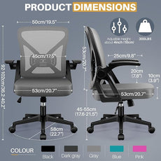 FelixKing Office Chair - Ergonomic Desk Chair Breathable Mesh Task with Wheels and Lumbar Support Home Desk Office Chairs with Flip up Armrest Rolling Swivel for Home Computer Dark Gray