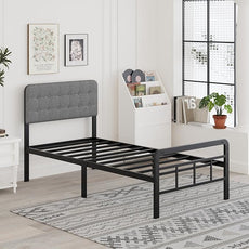 14 Inch Twin XL Bed Frame with Upholstered Headboard and Metal Footboard, XL Twin Platform Bed Frame with Strong Metal Slats Support, Under-Bed Storage, Noise Free, Easy Assembly