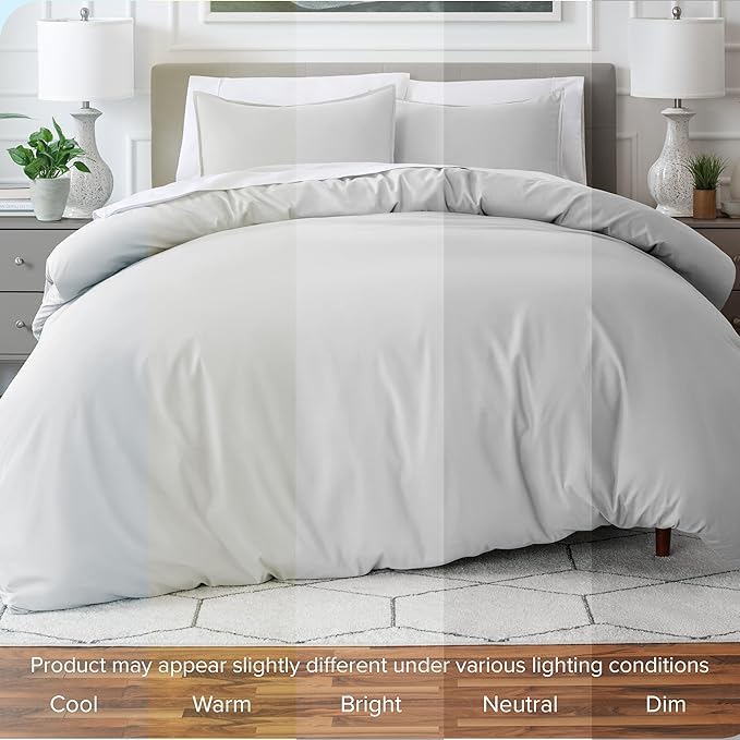 Bare Home Bedding Duvet Cover Queen Size - Premium 1800 Super Soft Collection - Lightweight, Cooling - Soft Breathable Bedding Duvet Cover (Queen, Cloud Grey)