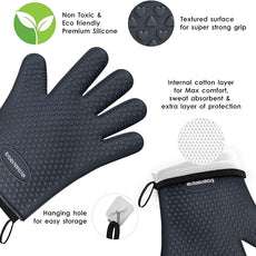 KITCHEN PERFECTION S Silicone Smoker Oven Gloves -Extreme Heat Resistant BBQ Gloves -Handle Hot Food Right on Your Grill Fryer Pit|Waterproof Oven Mitts |Superior Value Set+3 Bonuses