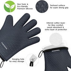 KITCHEN PERFECTION XL Silicone Smoker Oven Gloves-Extreme Heat Resistant BBQ Gloves-Handle Hot Food Right on Your Grill Fryer&Pit|Waterproof Grilling Cooking Baking Mitts|Superior Value Set+3 Bonuses