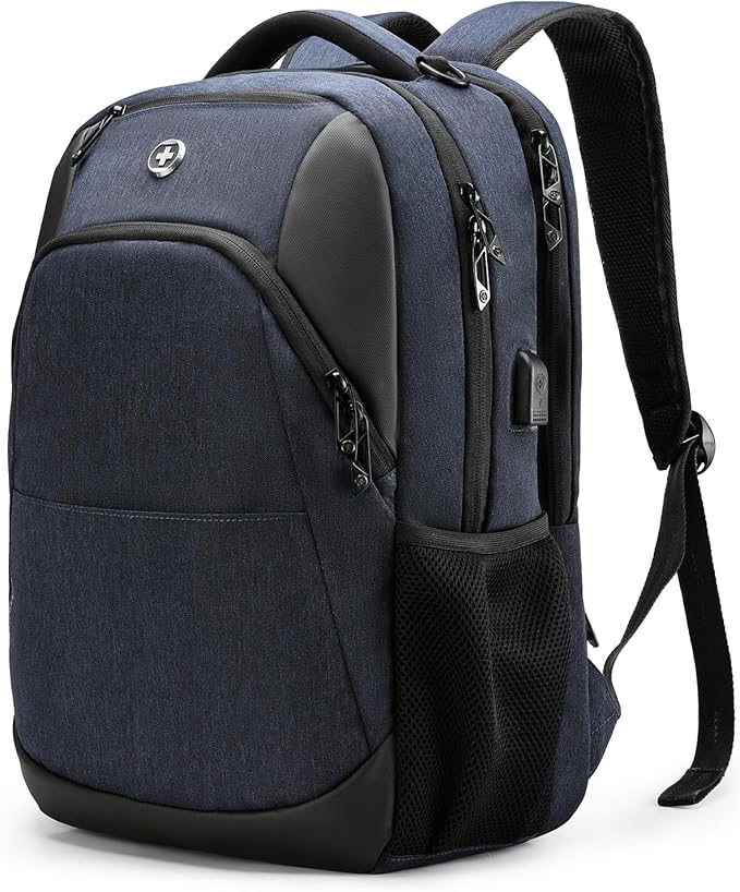 Swissdigital Design Travel Laptop Backpack for Men and Women, Business Backpack with USB Charging Port for Fits 16 Inch Notebook, Blue | SD1670-12