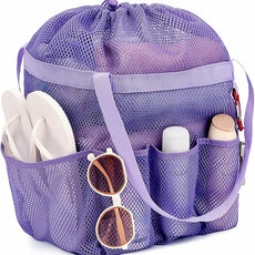 Mesh Shower Caddy Portable with Drawstring, Dorm Room Essentials for College Girls Guys, 8-Pocket Large Shower Bag Basket Tote for Camping Beach Gym Travel Toiletry Bathroom