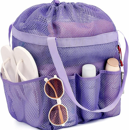 Mesh Shower Caddy Portable with Drawstring, Dorm Room Essentials for College Girls Guys, 8-Pocket Large Shower Bag Basket Tote for Camping Beach Gym Travel Toiletry Bathroom