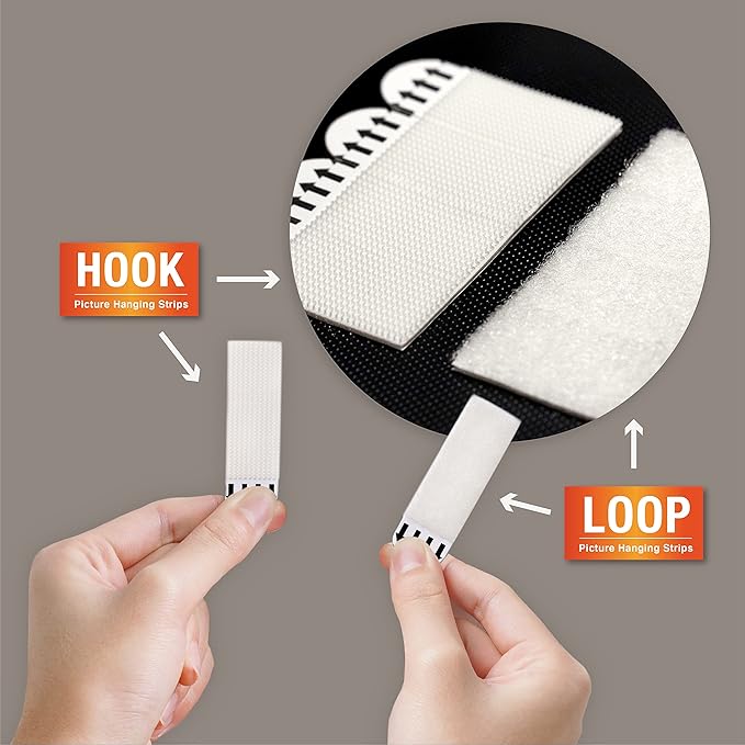 240-Pairs(480 Strips) Medium Picture Hanging Strips Heavy Duty, Removable Hook and Loop Tape, Waterproof Adhesive Strips for Frame Hanging