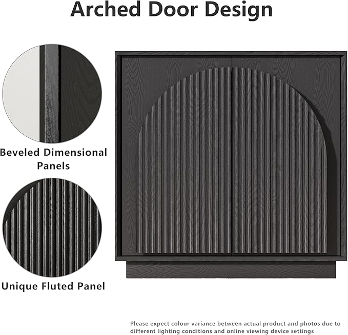 win2win Fluted Sideboard Buffet Cabinet with Storage, 31.5" Modern Accent Cabinet with Double-Layered Arch Doors, Small Wood Console Credenza for Living Room, Dining Room, Entryway, Black, 3PCS