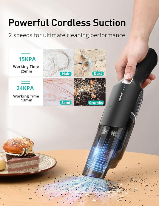 Aspiron Cordless Handheld Vacuum, 24KPA Powerful Car Vacuum, 2-Speed, 2 Charging Methods, Wireless Charger, Ergonomic Handle, Portable Rechargeable Vacuum Cleaner for Car, Home, Black Red