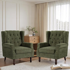 Lumibee High Back Accent Chair,Upholstered Wingback Armchair with Solid Wood Legs for Small Spaces,Comfy Single Sofa Chair for Living Room,Bedroom,Office-Green