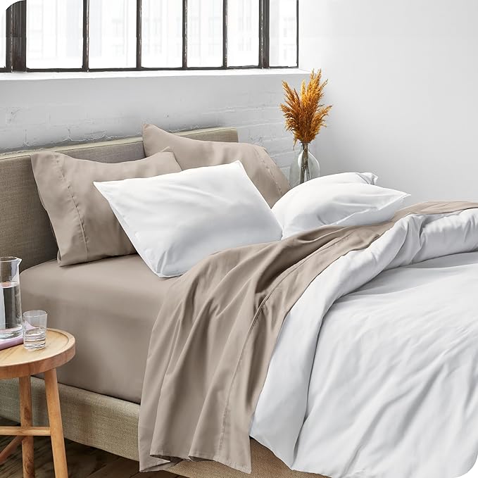 Bare Home Queen Sheet Set - Luxury 1800 Ultra-Soft Microfiber Bed Sheets - Double Brushed - Deep Pockets - Easy Fit - 4 Piece Set - Bedding Sheets & Pillowcases (Queen, Khaki) BareHome