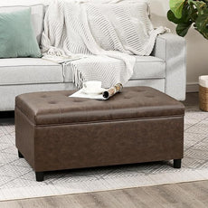 Joveco Rectangular Lift Top Storage Ottoman Bench, Faux Leather Storage Bench for Living Room Entryway Bedroom,Espresso
