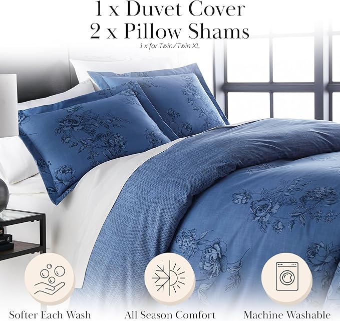 Southshore Fine Living, Inc. Paisley Boho Duvet Cover Queen Size/Full Size - Premium Quality Full/Queen Bedding Set, Easy Care - 1 Duvet Cover Full/Queen, 2 Pillow Shams - Harmony Blue