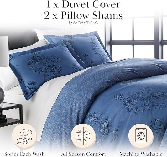 Southshore Fine Living, Inc. Paisley Boho Duvet Cover Queen Size/Full Size - Premium Quality Full/Queen Bedding Set, Easy Care - 1 Duvet Cover Full/Queen, 2 Pillow Shams - Harmony Blue