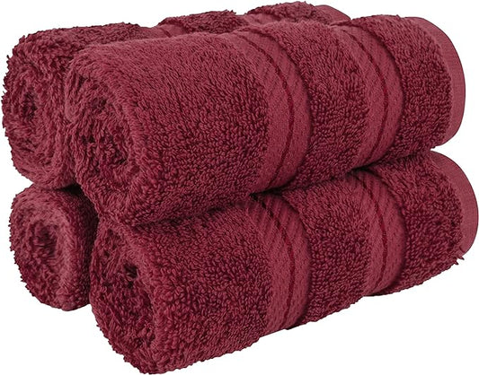American Soft Linen Luxury Washcloths for Bathroom, 600 GSM 100% Cotton 4 Piece Turkish Wash Cloth Set, 13x13 in Soft Rags for Body and Face, Bordeaux Washcloths