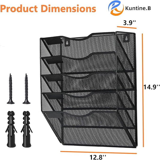 Kuntine.B Wall File Organizer (Black, 5 Tier)