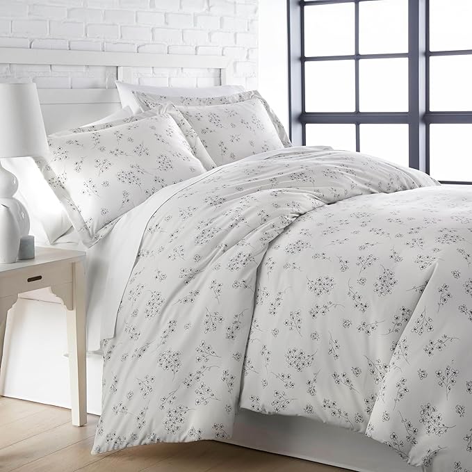 Southshore Fine Living, Inc. Floral Duvet Cover King/California King, Hotel Quality King Size Bedding Set, Easy Care - 1 King/Cal King Duvet Cover Set with 2 Pillow Shams - Sweet Florals Grey