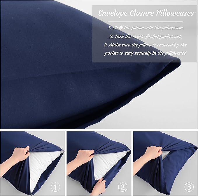NTBAY King Pillow Cases Set of 2, 2 Pack Brushed Microfiber 20x40 Pillow Cases, Soft, Wrinkle, Fade, Stain Resistant Navy Blue Pillow Cases with Envelope Closure, 20x40 Inches, Navy Blue
