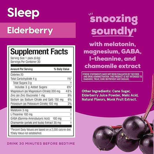 Hydrant - Sleep Electrolyte Powder, Elderberry Flavor, 30 Rapid Hydration Individual Stick Packs - Sleep Blend of Melatonin, L-Theanine, Magnesium, & Chamomile