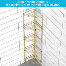 5 Tier Floor Standing Corner Shower Caddy Organizer Shelf with Hooks, Bathroom Shelves Stand Rack, Gold