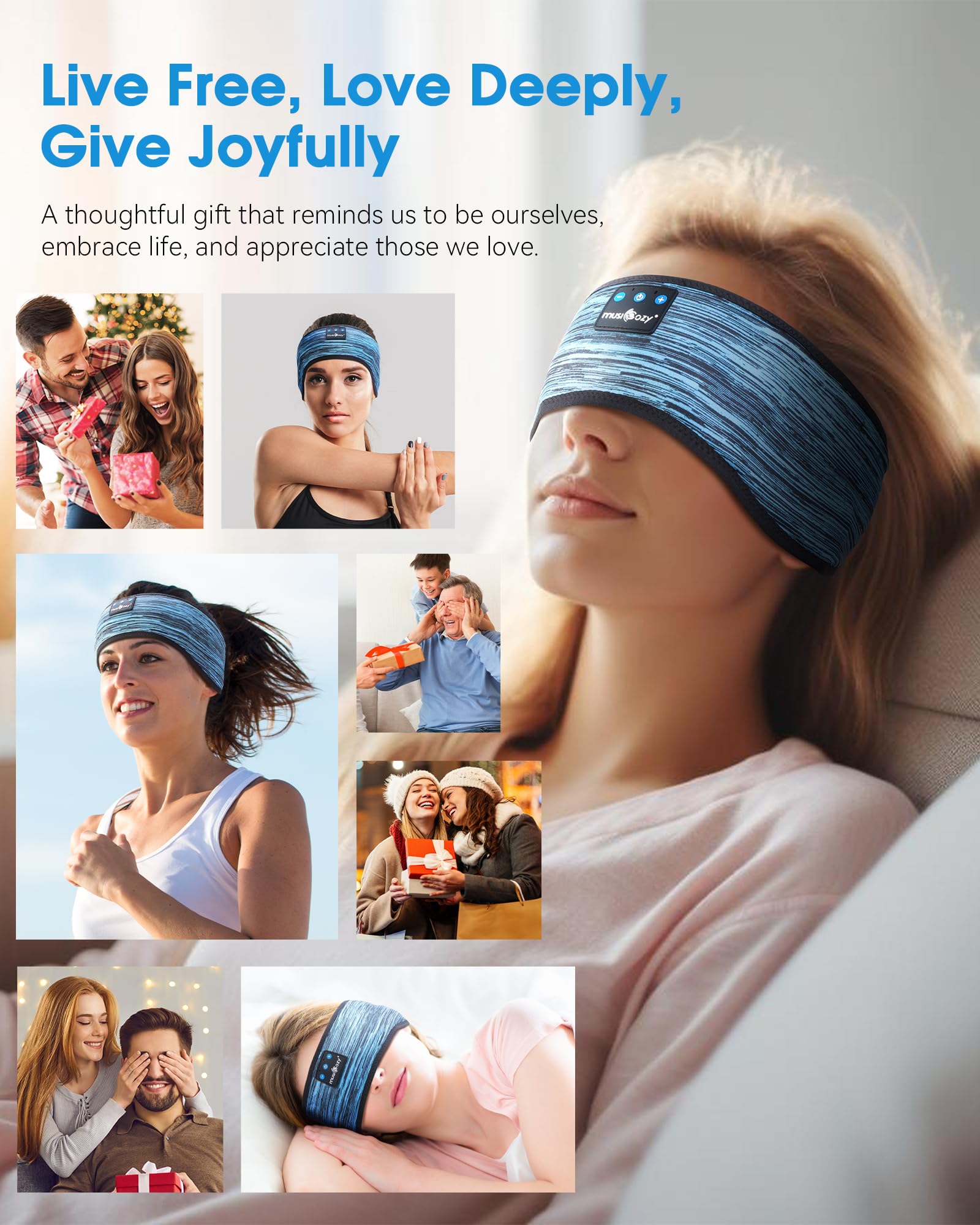 MUSICOZY Sleep Headphones Bluetooth 5.4 Headband, Sports Wireless Earphones Sweat Resistant Earbuds Sleeping Headphone with Ultra-Thin HD Stereo Speaker for Workout Running Cool Gadgets Unique Gifts Dormly