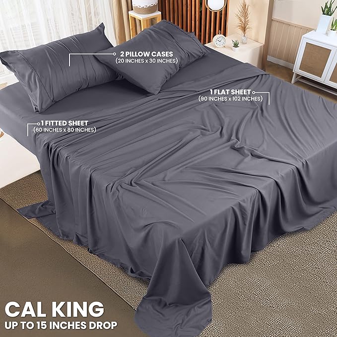 Utopia Bedding California King Sheet Set – 4 Piece Bed Sheets for Cal King Size Bed, Soft and Breathable Microfiber, Includes 1 Fitted Sheet, 1 Flat Sheet and 2 Pillowcases (Grey)