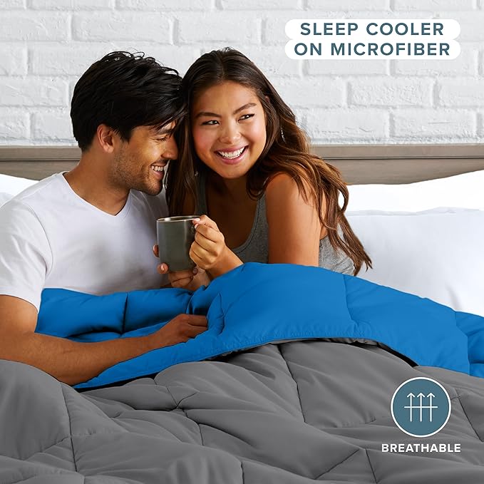 Bare Home Full Comforter - Reversible Colors - Goose Down Alternative - Ultra-Soft - Premium 1800 Series - All Season Warmth - Bedding Comforter (Full, Grey/Medium Blue)
