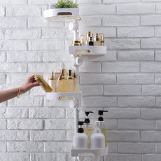 4-Tier Corner Shower Caddy Tension Pole Organizer - Adjustable Rustproof Metal Tension Pole, Plastic Shelves with Safety Guardrail, Bathroom Storage for Shower & Bathtub(White)