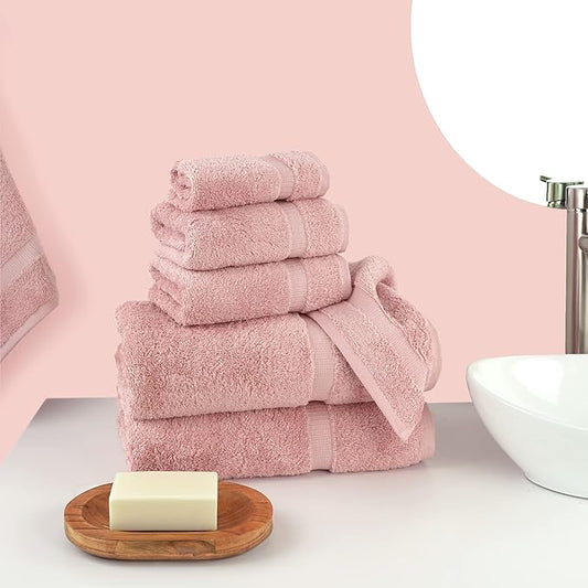 Chakir Turkish Linens Luxury Spa and Hotel Quality Premium Turkish Cotton 6-Piece Towel Set (2 x Bath Towels, 2 x Hand Towels, 2 x Washcloths)