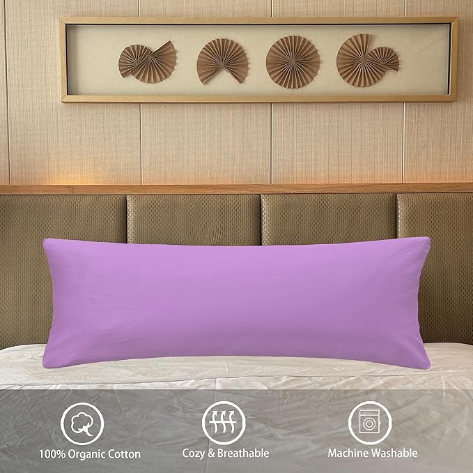 iMaylex Soft 100% Egyptian Cotton Zipper Pillow Case, Cozy and Lightweight Pillowcase, Easy Care, Light Purple, Body, 20" x 54"