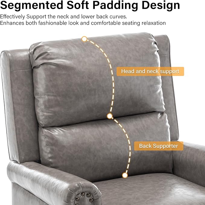 Faux Leather Recliner Chair, Modern Pushback Armchair with Adjustable Backrest & Footrest for Bedroom, Living Room-Grey, Set of 2