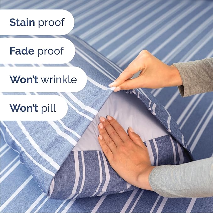 Cal King 6 Piece Sheet Set - Cooling and Breathable Bed Sheets - Hotel Luxury Bed Sheets for Women, Men, Kids & Teens - Deep Pockets - Easy Fit - Soft and Wrinkle Free - Cal King Blue Stripes Sheets