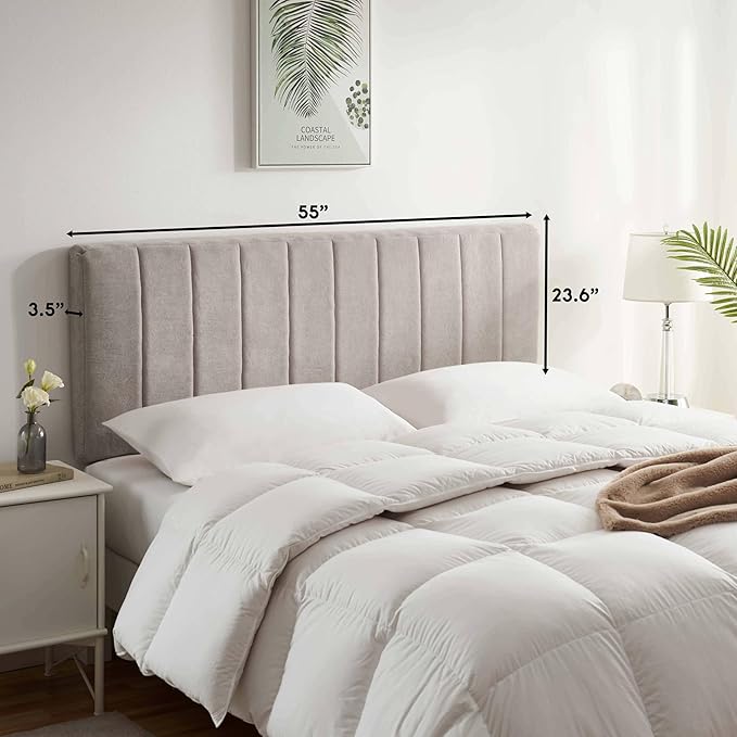 Hearth & Harbor Upholstered Full Headboard - Easy Assemble Channel Stitched Headboard Full Size - Wall Mounted Headboards with 3D Soundproof Wall Panels Peel & Stick Floating Headboards, Silver