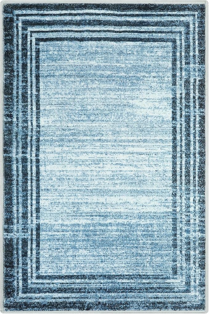 Lahome Modern Abstract Area Rug, Washable Blue 2x3 Entryway Rugs Non Skid Front Door Rug Indoor Low-Pile Kitchen Carpet, Minimalist Bordered Soft Bedroom Throw Rug for Bathroom Entry
