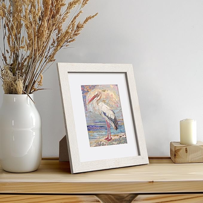 8x10 Picture Frame with Mat for 5x7 Set of 4, Rustic White Wood Grain 8 x 10 Gallery Wall Picture Frames for Tabletop or Wall Mounting(4 Pack, White)
